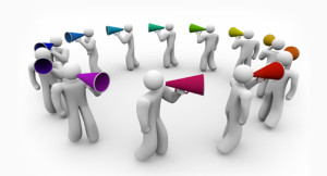 People Marching with Bullhorns